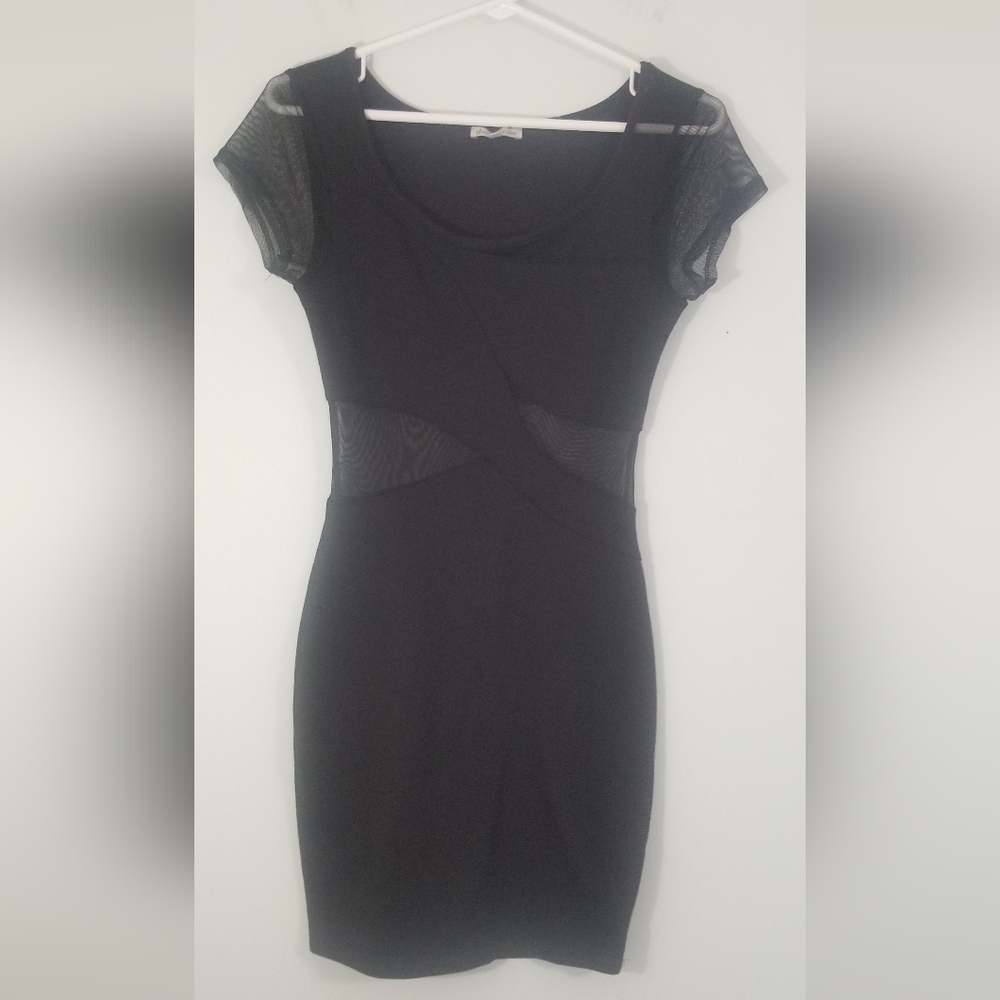 Charlotte Russe Black Sheer Side and Sleeve Cutout Bodycon Mini Dress Size Small
